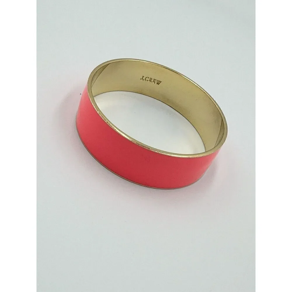 J Crew Hot Pink Gold Tone 3/4” Wide Enamel Bangle Bracelet Retired 80s Neon GenX